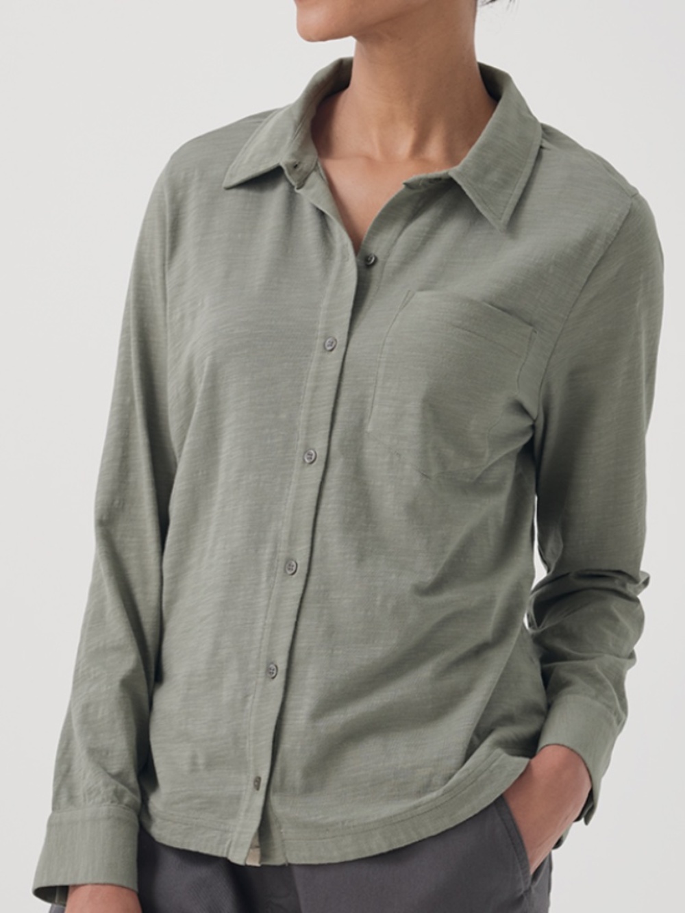PACT Women's Shadow Relaxed Slub Long Sleeve Button Up S - Picture 3 of 7